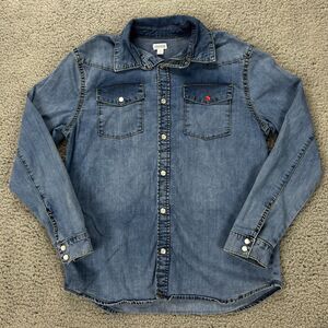 Gymboree Denim Pearl Snap Shirt XL / 14 with 1 Red Pocket Pearl Snap
